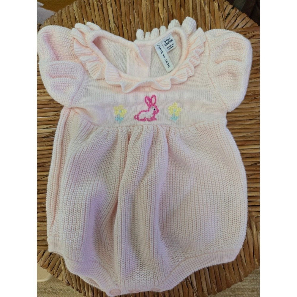 Janie‎ and Jack 0-3M Pink Bunny Knit Romper Jumpsuit Spring Easter Outfit